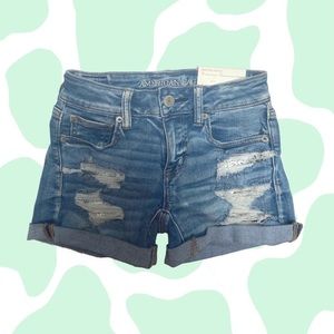 American Eagle Stretch Midi Denim Shorts w/ Lace